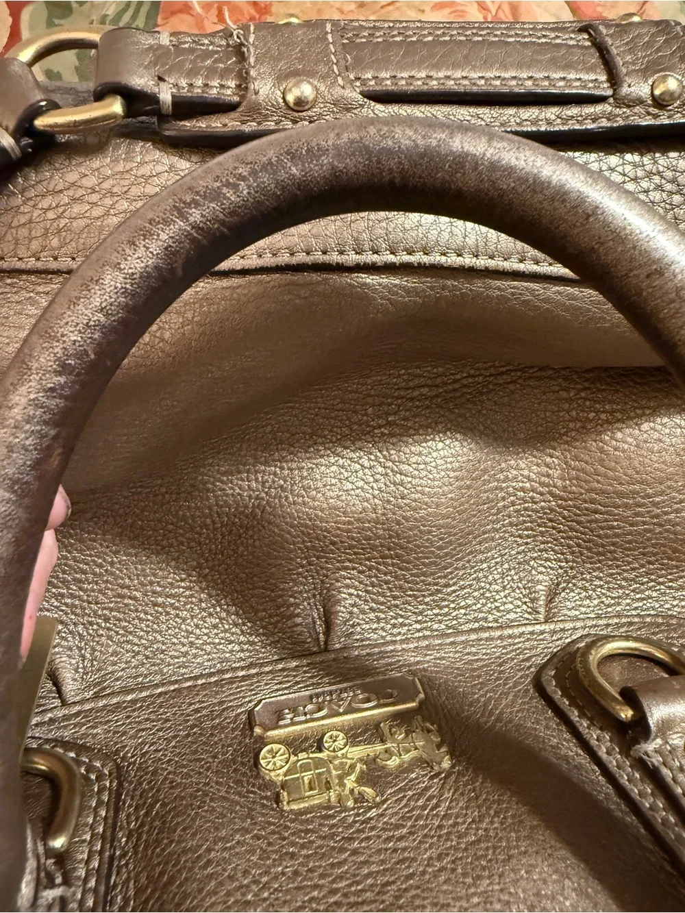 Coach Bronze Leather Shoulder Handbag with Gold Hardware - Picture 9 of 13